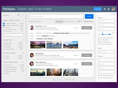 Portfolium TalentMatch data filtering mockup search wireframe