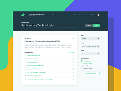 Edit Programs admin card dashboard data emsi green material sailec ui ux