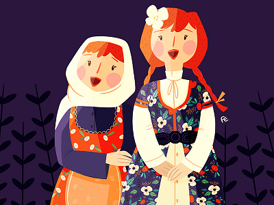 STAMPS INSPIRED bulgaria characterdesign color design flowers girl illustration