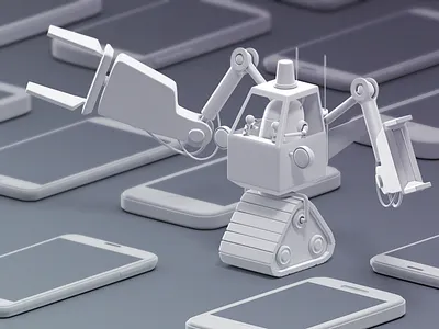 Power Loader 3d device hero heroimage illustration iphone iso isometric presentation render robot