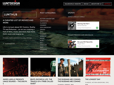 Lunthub blog design layout logo movies squarespace typography ux web design websites