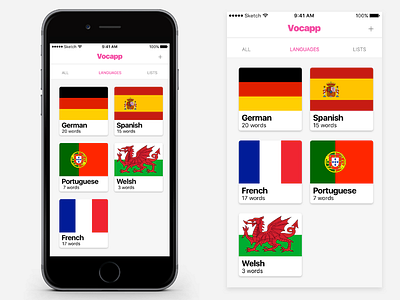 Vocapp iOS app (Concept 2) app apple emoji flag gradient ios ios 10 language pink translate ui ux