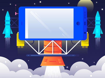 Installing BaasBox flat illustration interface ipad iphone rocket ship space vector