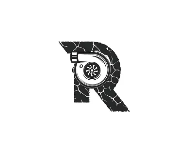 Turbo "R" black car crack fast letter logo mortar r turbo white