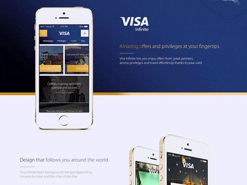 Visa Infinite - Asia Pacific App app behance blue gold gradient iphone screens ui ux visa