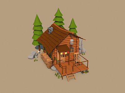 Logcabin 3d c4d cabin cinema 4d cinema4d cottage low poly lowpoly