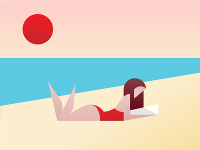 Summer bikini girl reading sand sea sun