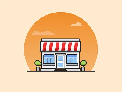 Shop 3/3 building cafe candy evening food illustration shop sunset vector