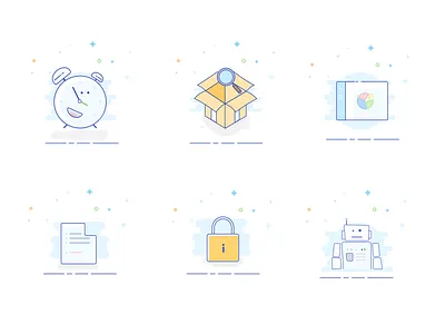Styled vector icons illustration blank bord box dash icons illustration lock oclock pack robot set vectors