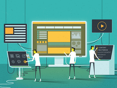 "How to be more than a content site" computer digital editorial illustration india lab laboratory science scientist vector website yatish asthana