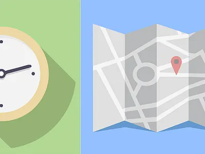 flat colours icons clock flat icon iconography illustration map pastel pin
