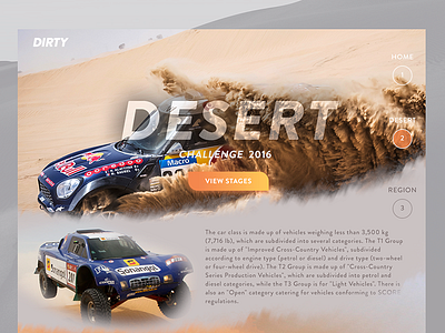 Desert Challenge bold cars desert dirty dust interface landing page menu rally ui ux web design