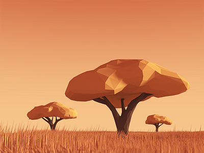 Low Poly Savanna 3d blender light low poly minimalistic model render savanna scene trees