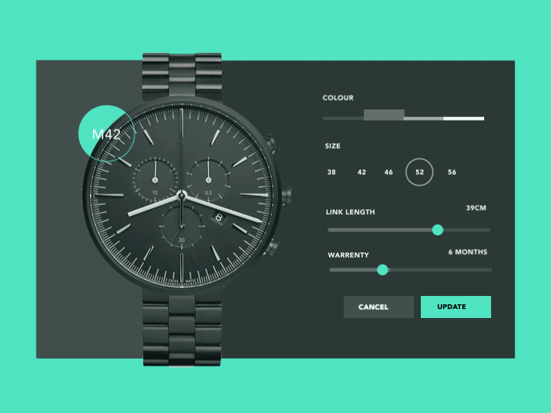Watch Product Page Settings, 007 — Ui Design animated gif beauty colour flat design green landing page size typography ui ux watch website
