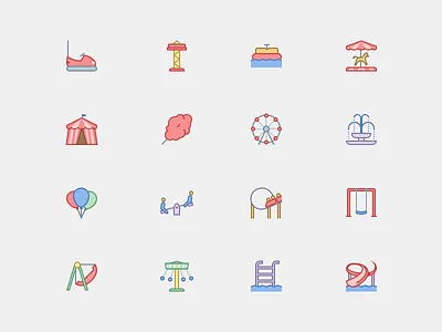 Amusement Park Icons in Office Style amusement park carousel circus city flat icons office icons pool swings