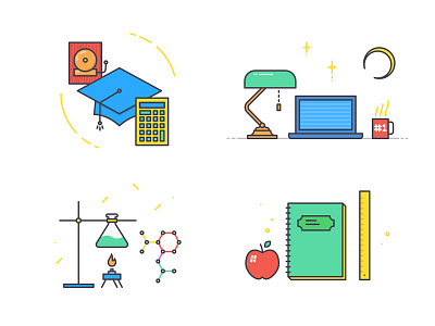 School App Onboarding Illustratons academic chemistry colorful flat graduation illustration laptop line school science university