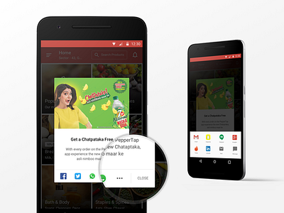 PepperTap Share Modal android discounts groceries material design mobile modal offers peppertap promo startup ui ux