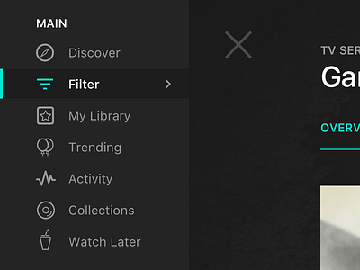 Sidebar dark filter game of thrones icon movie series sidebar tab tv show typography