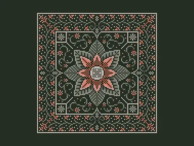 Floral Pixel Art Design botanical cottagecore fantasy floral folksy motif nature vintage