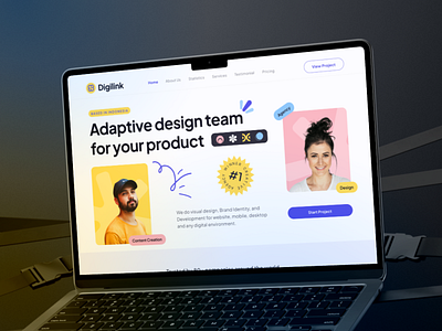 Digilink - Digital Agency Landing Page - Main Page in Mockup 2025 agency branding clean colorful company digital product framer hero landing page light photos product design profile responsive tablet trend ui ux