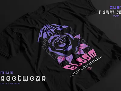 Y2K Streetwear T-shirt Design - Purple & Pink Rose Flower bold typography custom design fashion design fashion illustration floral design floral streetwear graphic design graphic tee modern streetwear pink rose purple rose rose graphic streetwear fashion t shirt design urban fashion y2k streetwear