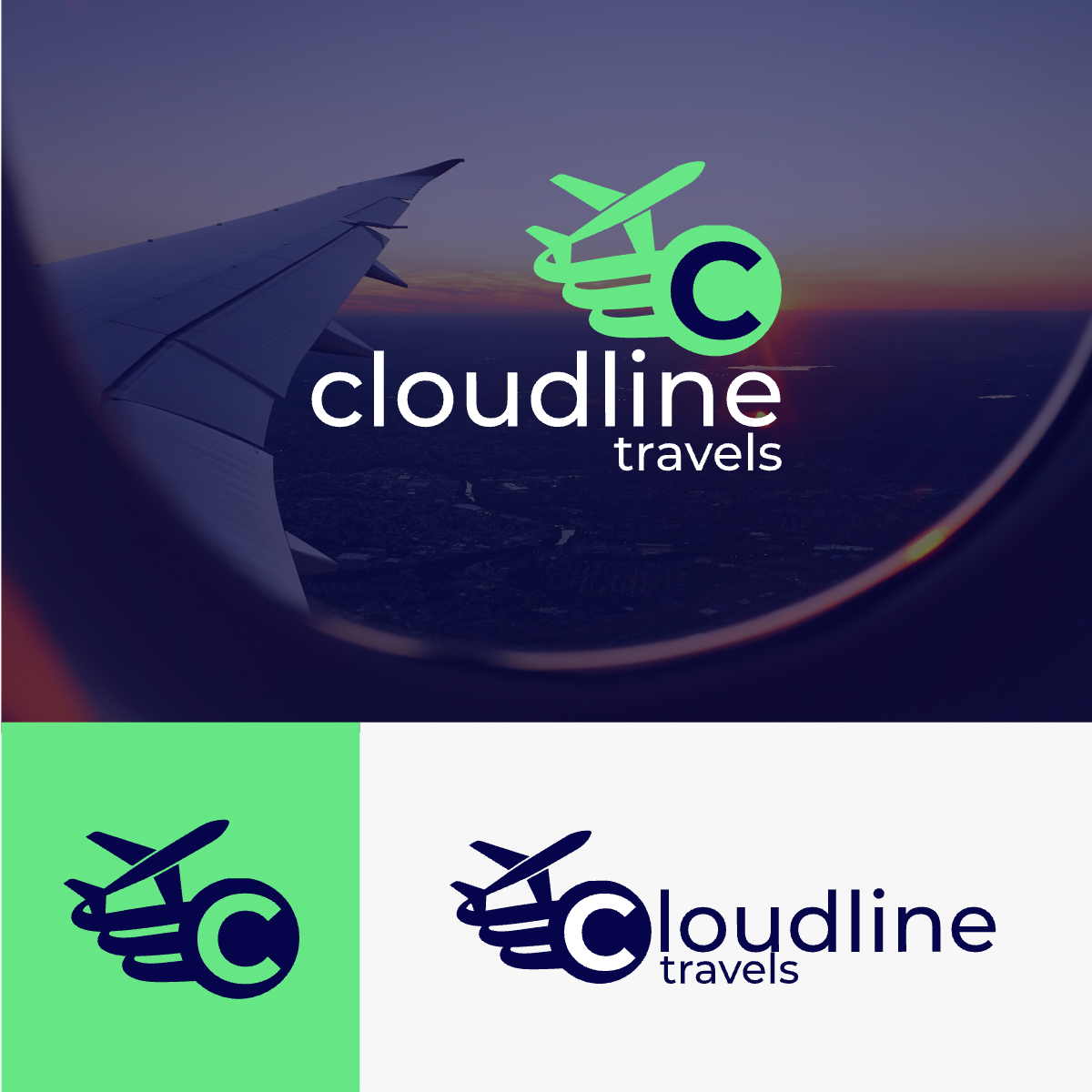 Cloudline Travels Logo abstract adventure airplane clean explore flat flight globe graphic holiday journey lineart logo minimal simple travel travelog vacation vector world