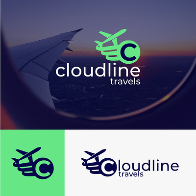 Cloudline Travels Logo abstract adventure airplane clean explore flat flight globe graphic holiday journey lineart logo minimal simple travel travelog vacation vector world