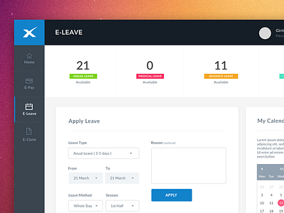 Human Resources App annual leave apply leave calander dashboard hr app pay payslip