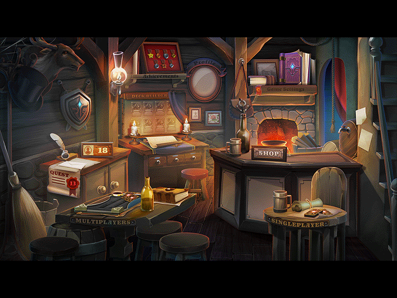 Step by Step Illustration Process for Runewards Game battle game game ui hearthstone illustration main menu medieval runewards tavern texture ui