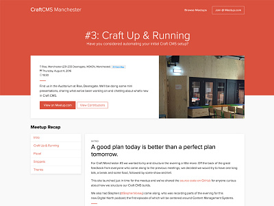 Manchester Meetup Page clean club studio craft cms event minimal recap timeline ui ux