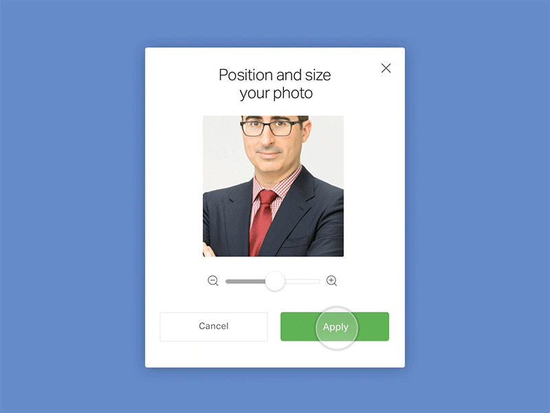Positing & Sizing a Profile Picture animation gif light box modal photo cropping photo editing photo placement photo resize principle profile picture resizing ui