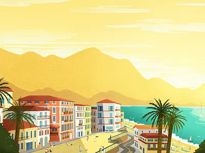 PLAGEE app background beach characterdesign color design houses illustration mobile ocean plagee sea