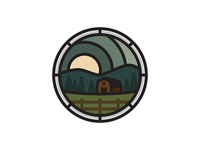 Somewhere in Norcal... badge barn circle icon lines mountains sun sunrays thick lines trees