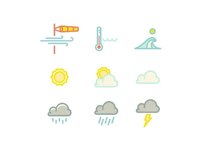 Surf Weather Icons icon design iconography icons surf ui weather weather icons