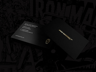 Tony Stark Ironman Business Card black paper business card comic book comics design gold ironman marvel minimal stark industries tony stark