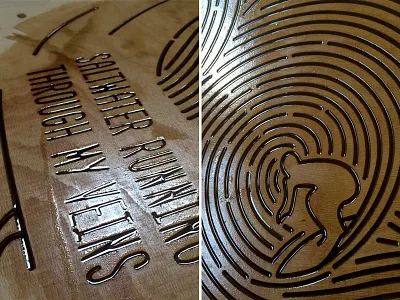 Saltwater Running Through My Veins art work fingerprint line art ocean poster process surf surfer surfing wave wood