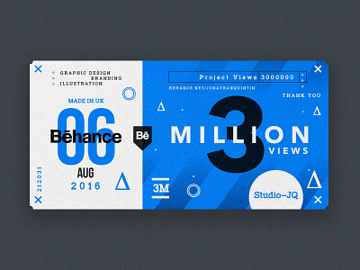 ∆ 3 Million. Thank You ∆ behance blue freelance icons shots studio thanks thankyou ticket type uk