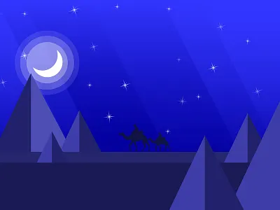 Pyramid Night View camel illustration moon night pyramid view