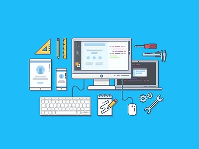 Web development blocks design flat keyboard monitor mouse phone tools web web design