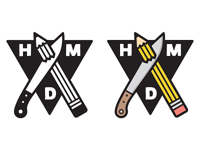 HMD Stuff & Thangs Logo 2.1 badge branding line art logo machete pencil shield vector