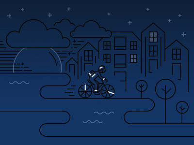 Reflector bicycle bike cyclist evening illustration lines linework night reflector safety sky trondheim