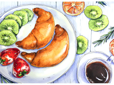 Summer breakfast aksinja la paloma breakfast illustration painting sketch summer watercolor