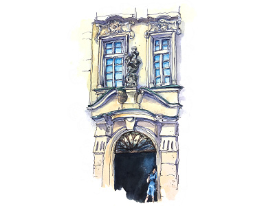 Two of Madonna aksinja la paloma architecture illustration painting prague sketch urban watercolor