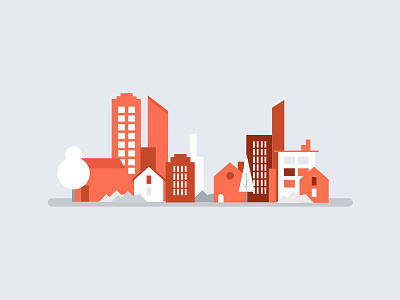 Mini City Illustration buildings city flat houses illustration landscape minimal modern orange style trees vector