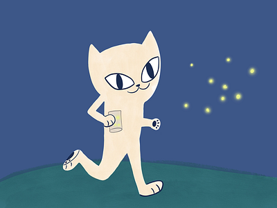 Chasing Fireflies 100catsdoingthings cat cat drawing cat illustration fireflies kitty kitty illustration