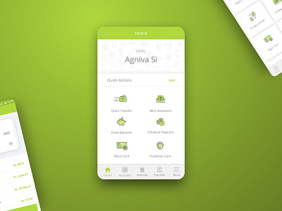 Banking App - Home screen app bank banking design home shortcuts product transfer ui