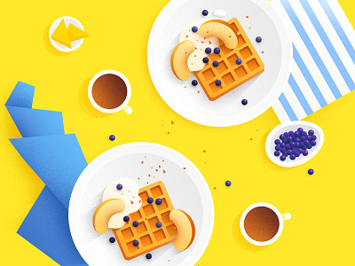 food illustration blueberry breakfast brunch coffee colorful dessert flat food illustration lay peach