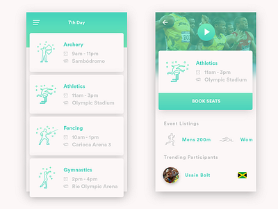 Olympics Schedule App 2016 android app athletics illustration interface kyran leech olympics ui