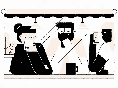 Coffee Monday bored boy break character coffee girl illustration phone window