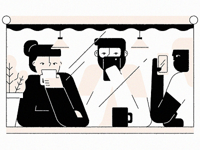 Coffee Monday bored boy break character coffee girl illustration phone window